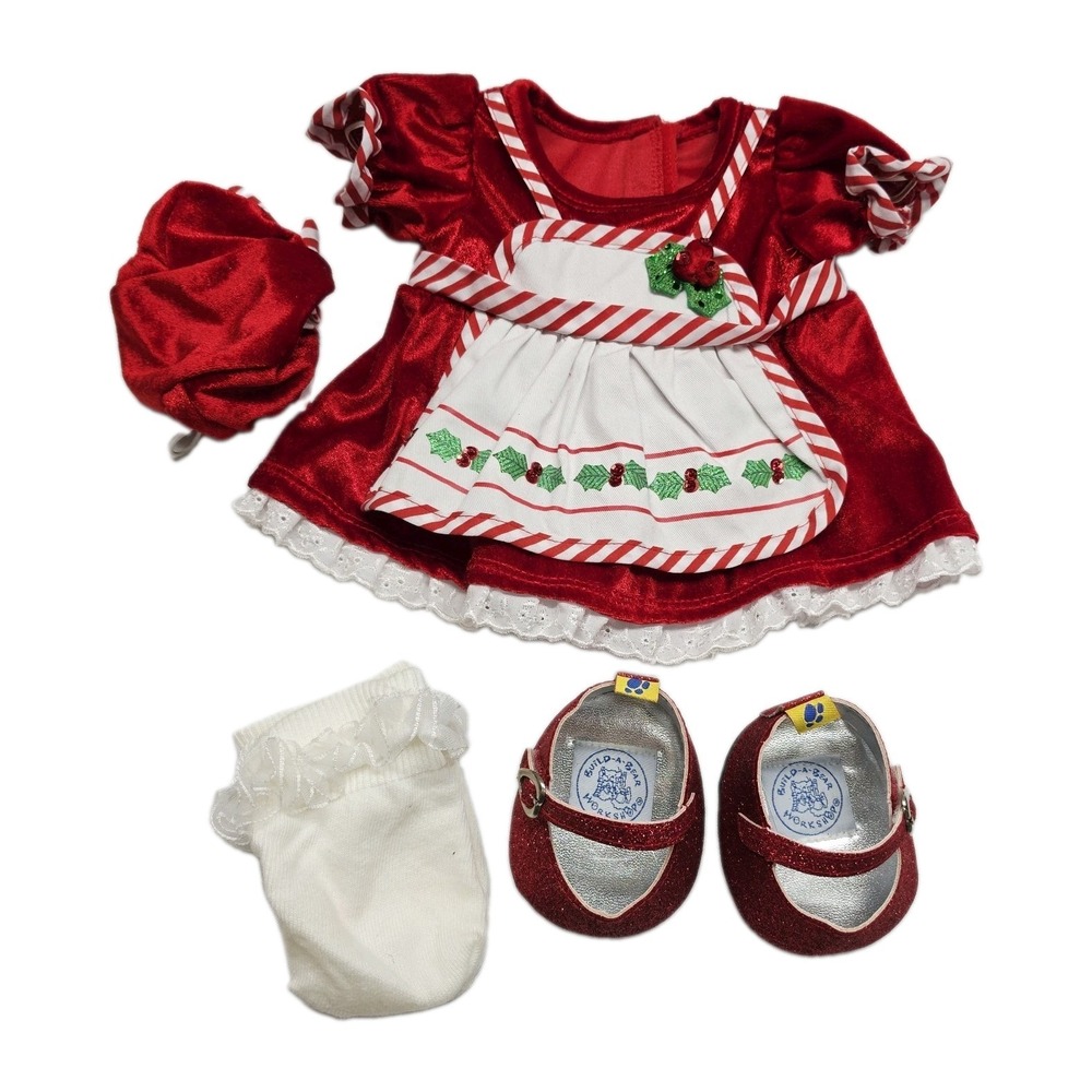 Build A Bear Workshop Mrs. Claus Poinsettia Dress with Matching Cap and Shoes